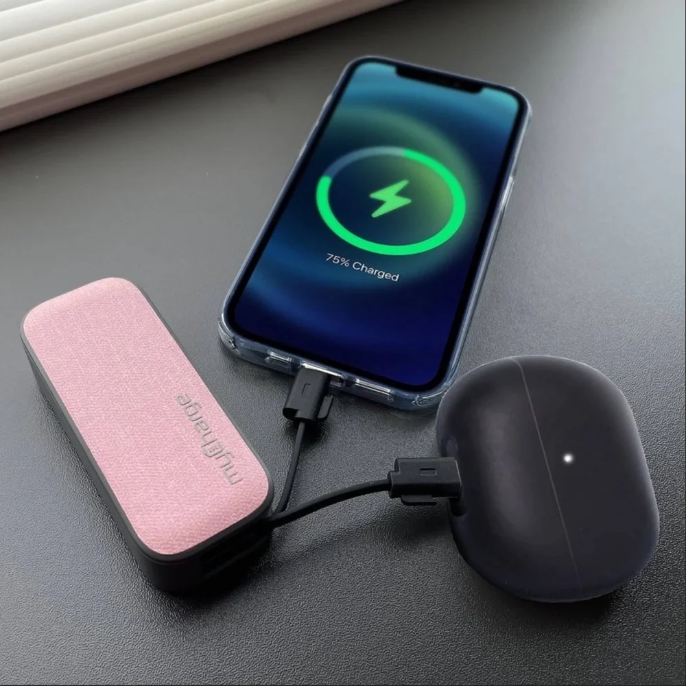 myCharge Powerhub Mini 3000mAh/12W Output Power Bank with Integrated Cables-Pink